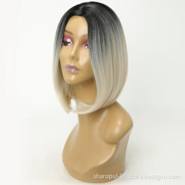 Shoulder Length Ombre Blonde Green Grey purple blonde Colors Straight Synthetic Wigs For Black Women